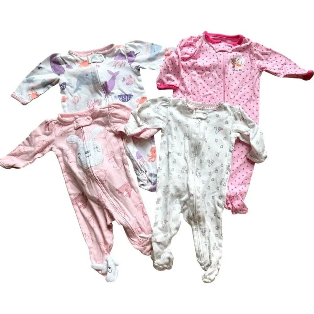 Baby Girls Carters Just One You Cotton Footie Pajamas Sleepers Lot of 4 - 3 mo